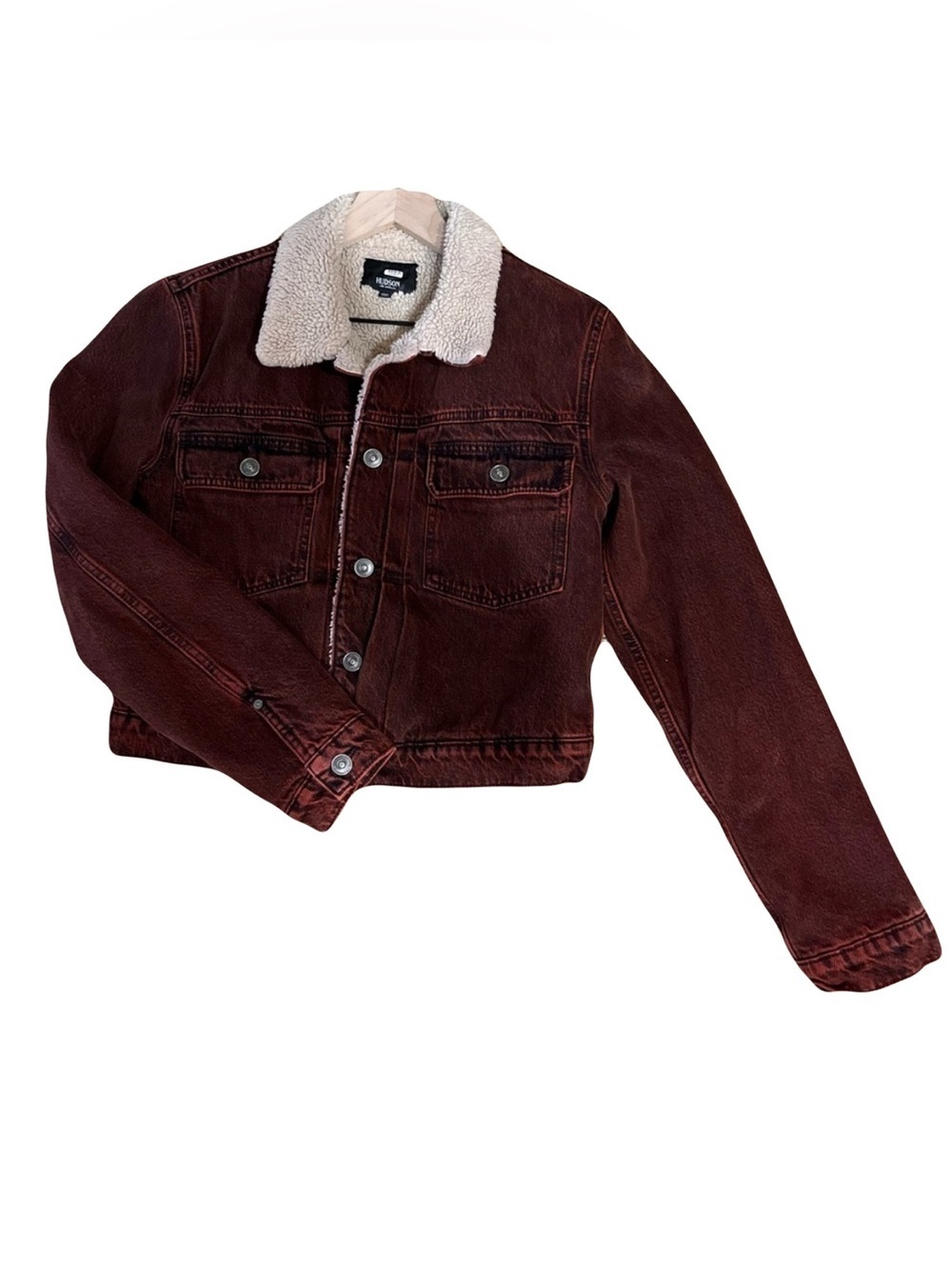 Hudson Jeans Jacket - Women's Medium Red - Denim Trucker Shearling